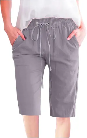 Bermuda Shorts for Women Elastic Drawstring High Waisted Outdoor Cargo Pants Casual Lightweight Hiking Pants