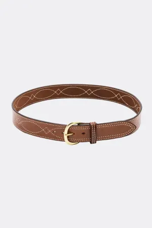 BIANCHI B9 Reversible Fancy Stitched Belt, Fits 1.75'' (45mm) Belt Loops, Plain Tan, Brass Buckle