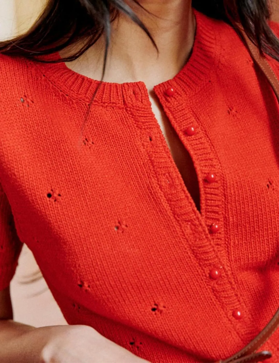 Bianstore Women's Casual Short Sleeve Crewneck Button Down Cardigan Sweater Crochet Knit Top