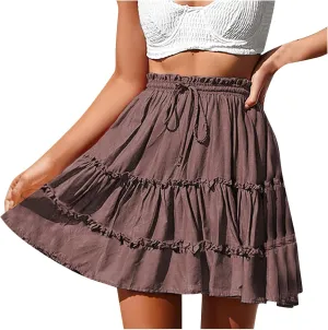 Binmer Women's Summer Boho Floral Print Mini Skirt Elastic High Waist Drawstring Tiered Skirts 2024 Summer Casual Beach Skirt