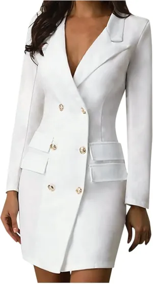 Blazer Dress for Women Elegant Double Breasted Work Office Dresses Long Sleeve Nortch Collar Fashion Party Dress