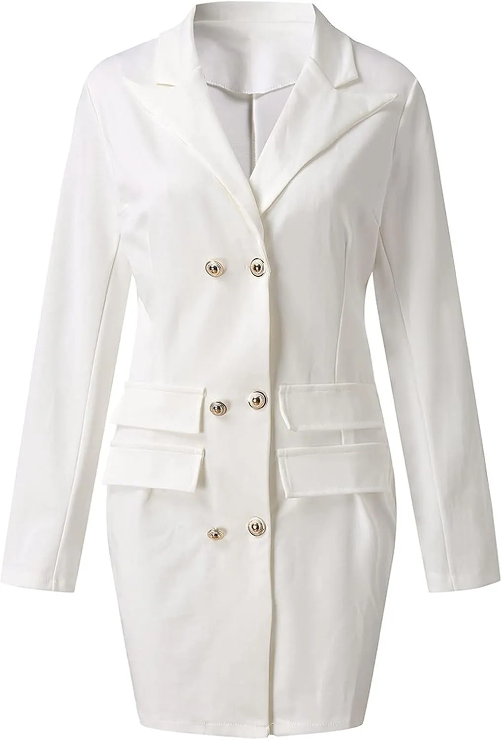 Blazer Dress for Women Elegant Double Breasted Work Office Dresses Long Sleeve Nortch Collar Fashion Party Dress