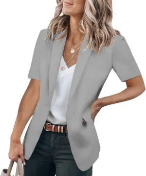 Blazers for Women Business Casual Short Sleeve Lapel Open Front Work Office Jacket Dressy Suit Jackets with Pockets