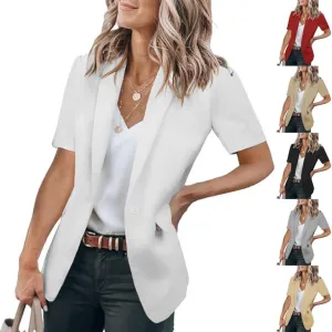 Blazers for Women Business Casual Short Sleeve Lapel Open Front Work Office Jacket Dressy Suit Jackets with Pockets