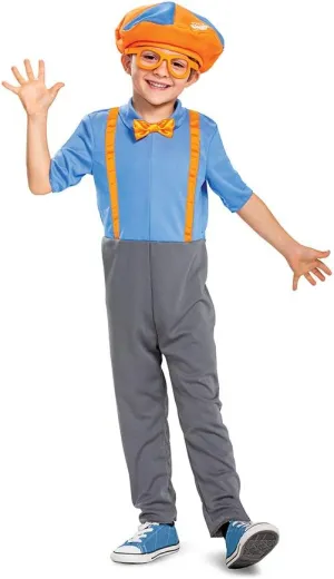 Blippi Costume for Kids, Official Blippi Jumpsuit Outfit with Hat and Bowtie, Classic Toddler Size