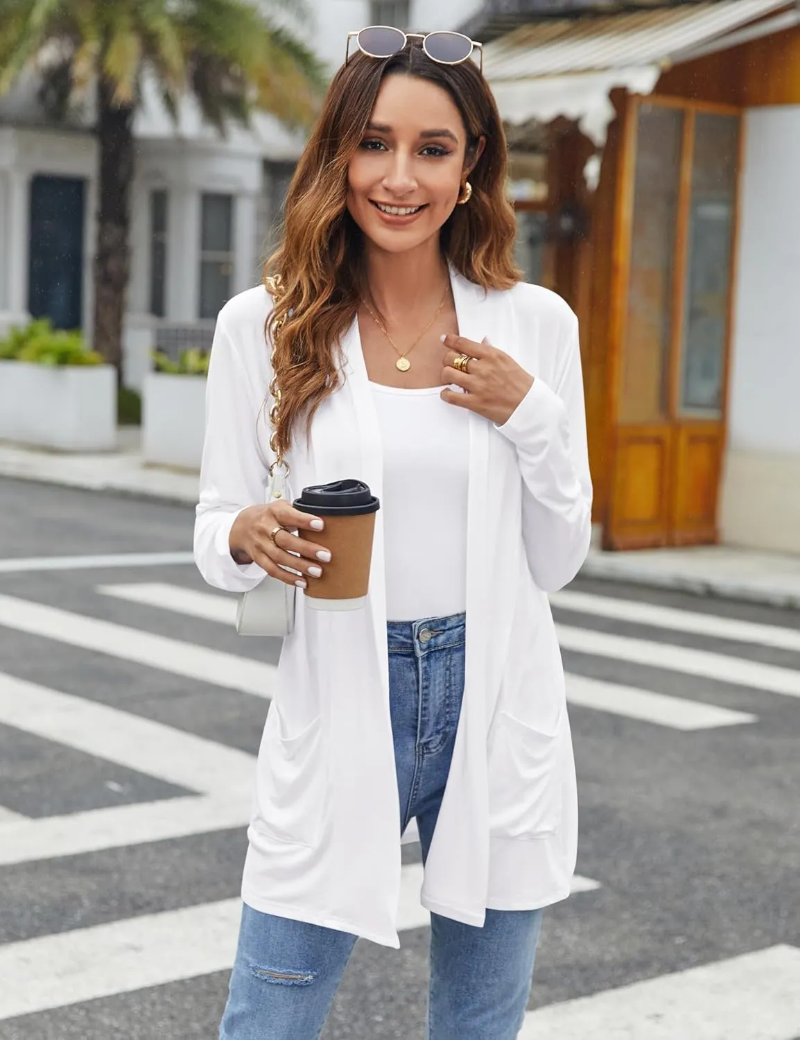 Bluetime Women Casual Lightweight Open Front Cardigans Long Sleeve Cardigans Dusters with Pockets