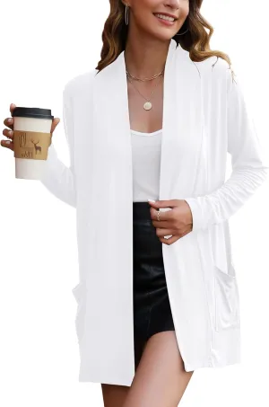 Bluetime Women Casual Lightweight Open Front Cardigans Long Sleeve Cardigans Dusters with Pockets