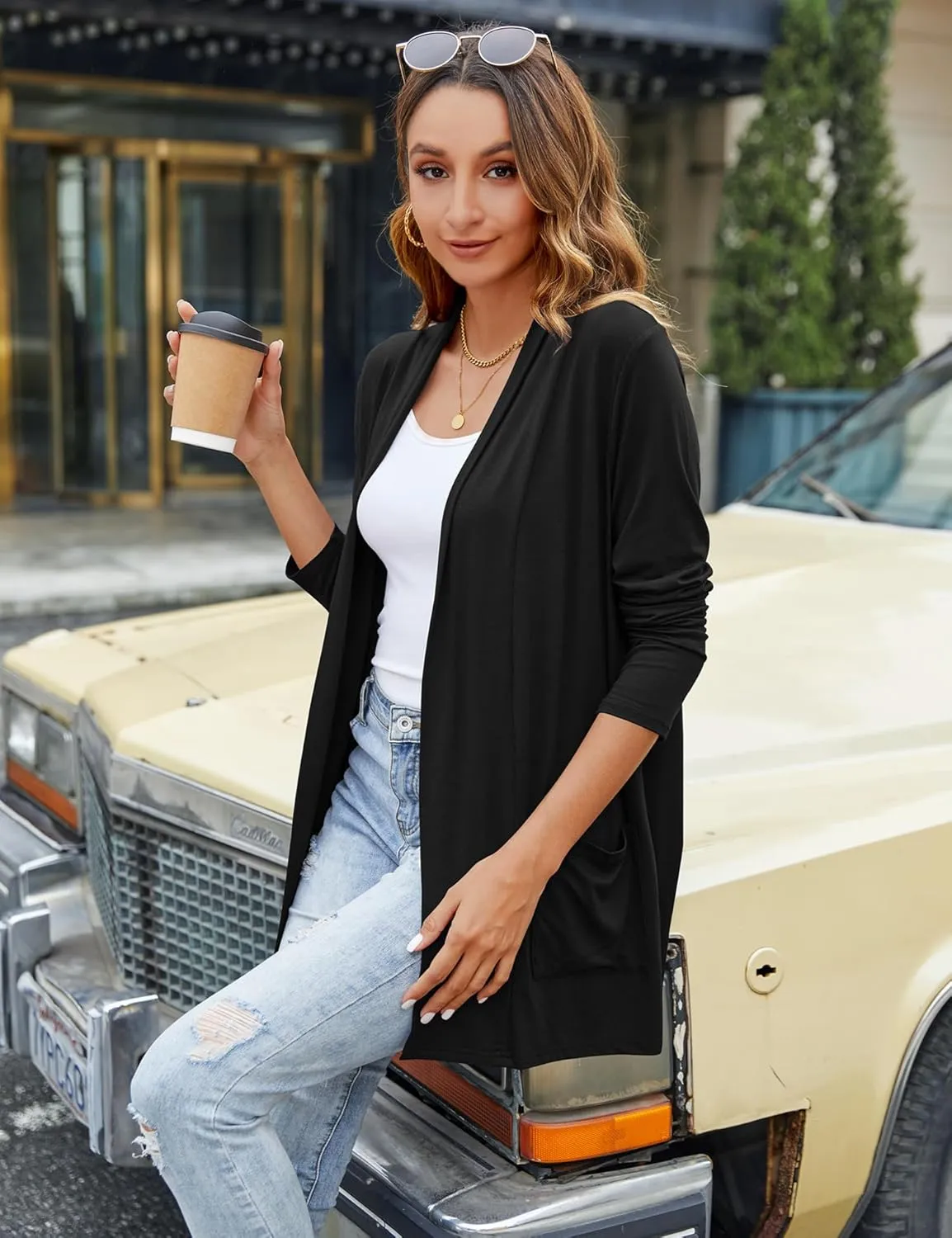 Bluetime Women Casual Lightweight Open Front Cardigans Long Sleeve Cardigans Dusters with Pockets