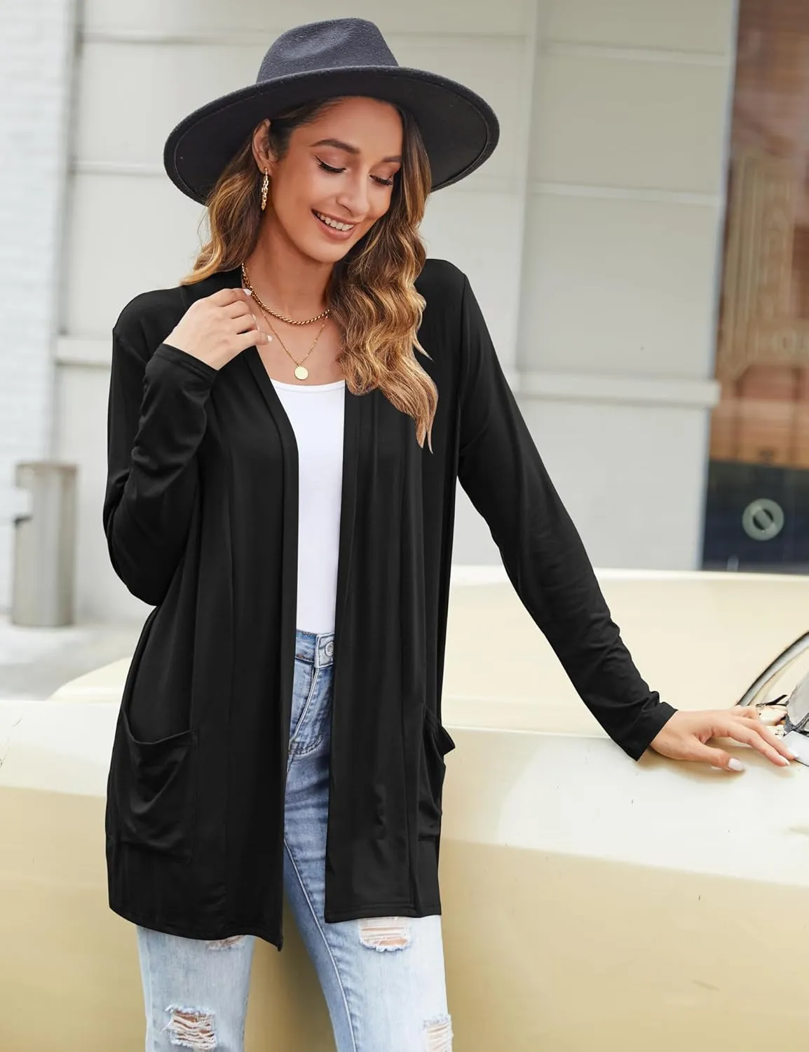 Bluetime Women Casual Lightweight Open Front Cardigans Long Sleeve Cardigans Dusters with Pockets