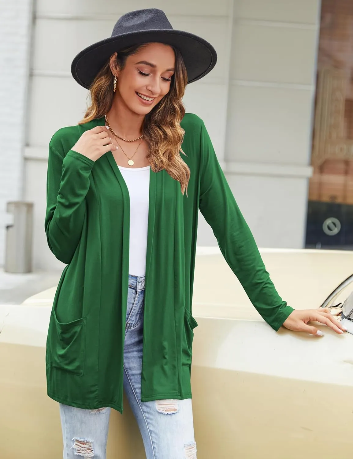 Bluetime Women Casual Lightweight Open Front Cardigans Long Sleeve Cardigans Dusters with Pockets