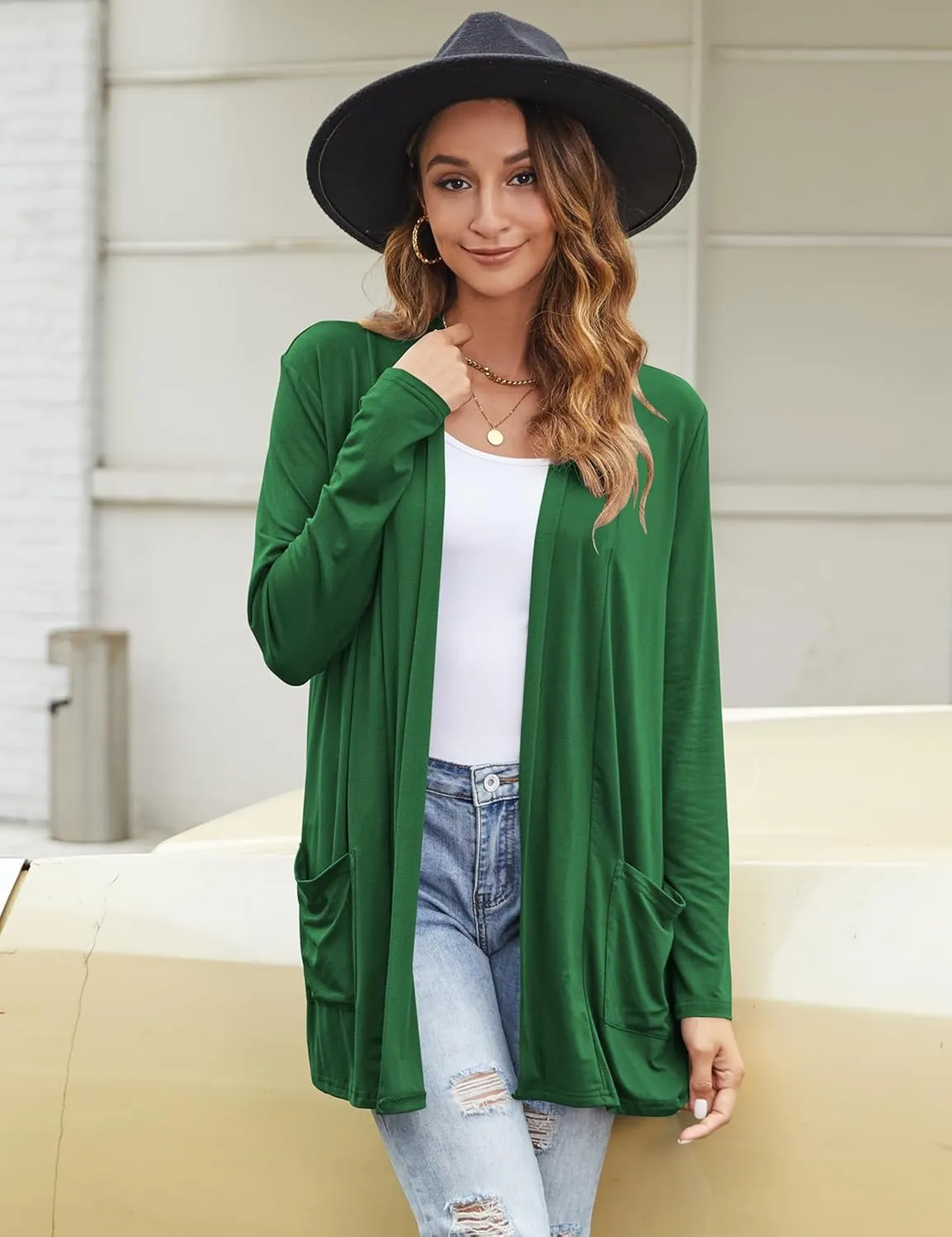 Bluetime Women Casual Lightweight Open Front Cardigans Long Sleeve Cardigans Dusters with Pockets
