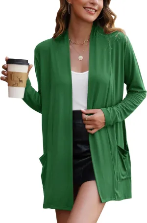 Bluetime Women Casual Lightweight Open Front Cardigans Long Sleeve Cardigans Dusters with Pockets