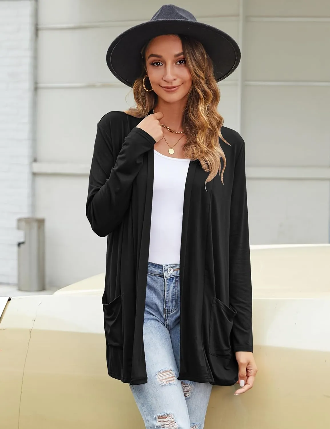 Bluetime Women Casual Lightweight Open Front Cardigans Long Sleeve Cardigans Dusters with Pockets
