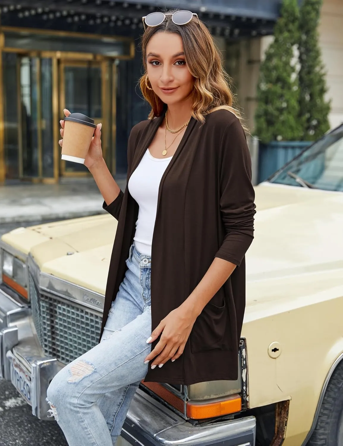 Bluetime Women Casual Lightweight Open Front Cardigans Long Sleeve Cardigans Dusters with Pockets