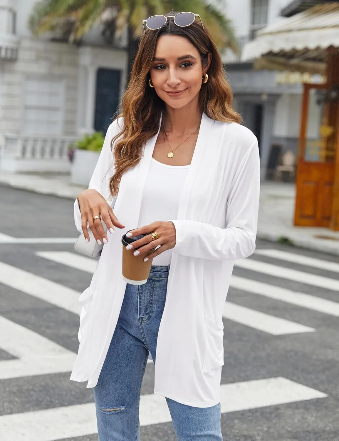 Bluetime Women Casual Lightweight Open Front Cardigans Long Sleeve Cardigans Dusters with Pockets