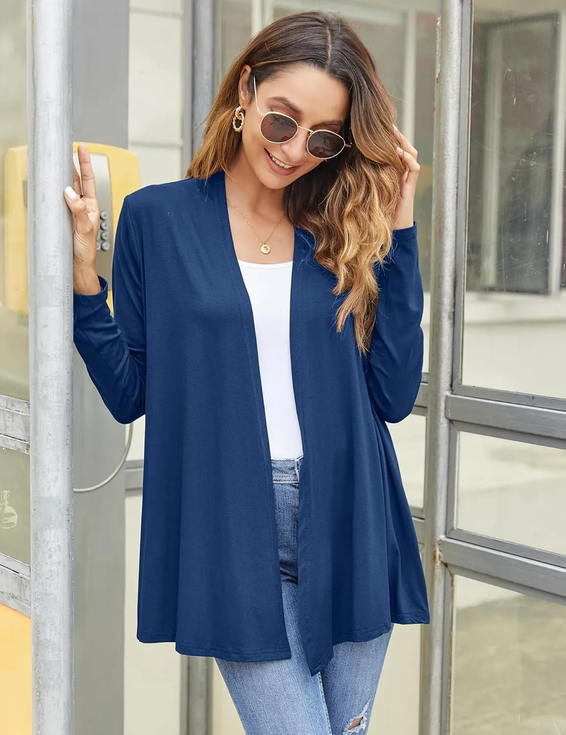 Bluetime Women Casual Lightweight Open Front Cardigans Soft Draped Long Sleeve Cardigans Dusters