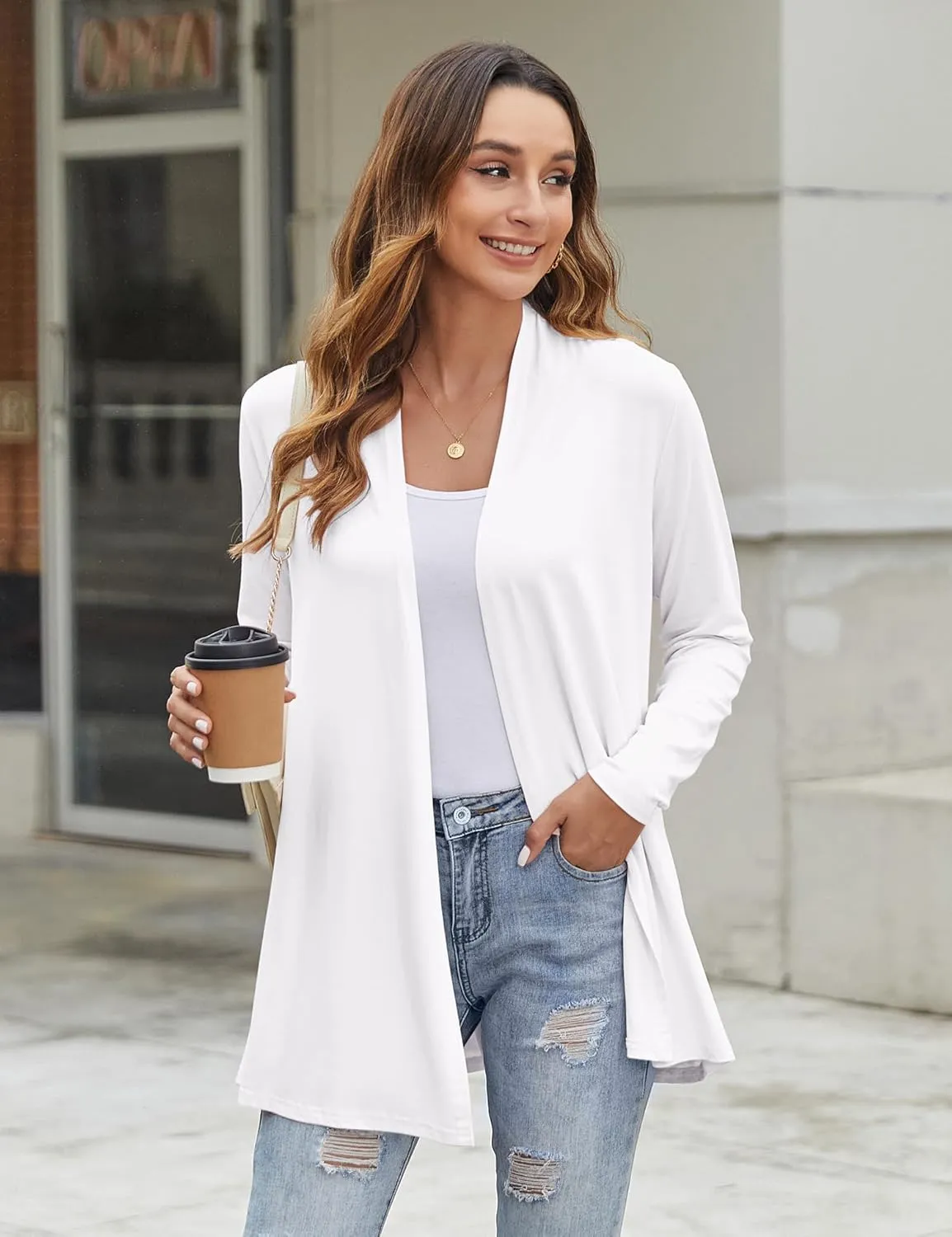 Bluetime Women Casual Lightweight Open Front Cardigans Soft Draped Long Sleeve Cardigans Dusters