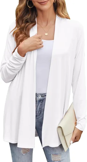 Bluetime Women Casual Lightweight Open Front Cardigans Soft Draped Long Sleeve Cardigans Dusters
