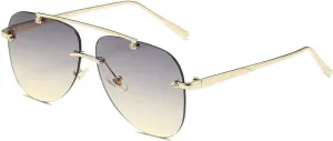 Borderless Oval Form Sunglasses Women's Metal Sun Glasses Women Outdoor Travel Eyewear Uv400