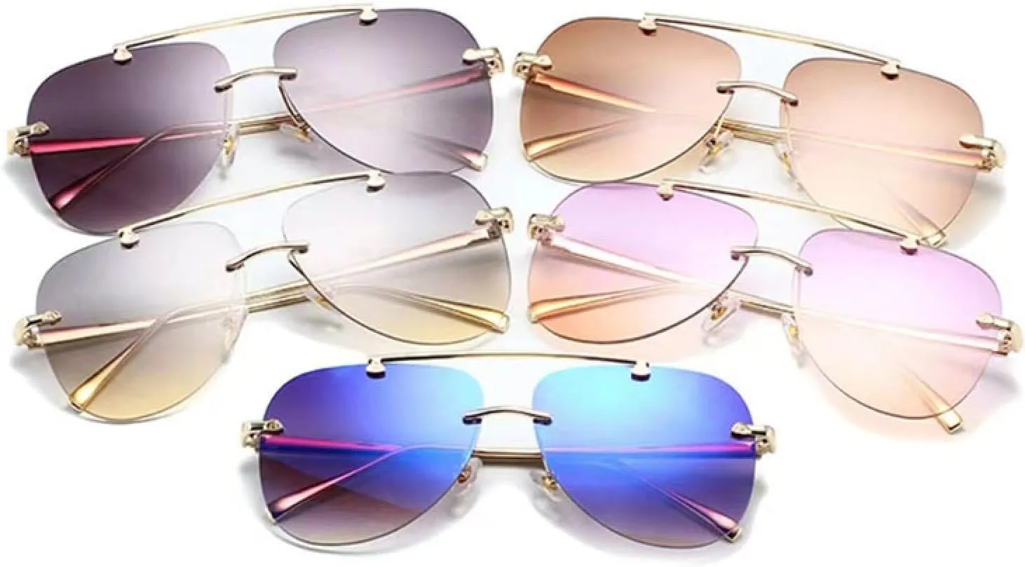 Borderless Oval Form Sunglasses Women's Metal Sun Glasses Women Outdoor Travel Eyewear Uv400