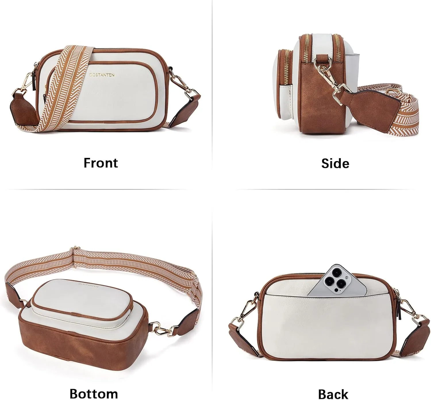 BOSTANTEN Crossbody Bags for Women Vegan Leather Purses Quilted Shoulder Handbags with Adjustable Shoulder Strap