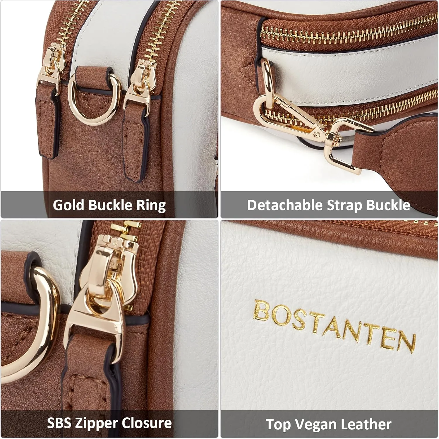 BOSTANTEN Crossbody Bags for Women Vegan Leather Purses Quilted Shoulder Handbags with Adjustable Shoulder Strap