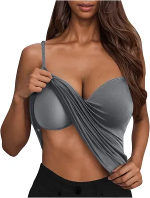 Built in Bra Camisole Tank Tops for Women Workout Layer Padded Yoga Shirts Summer Casual Spaghetti Strap Sexy Cami Top