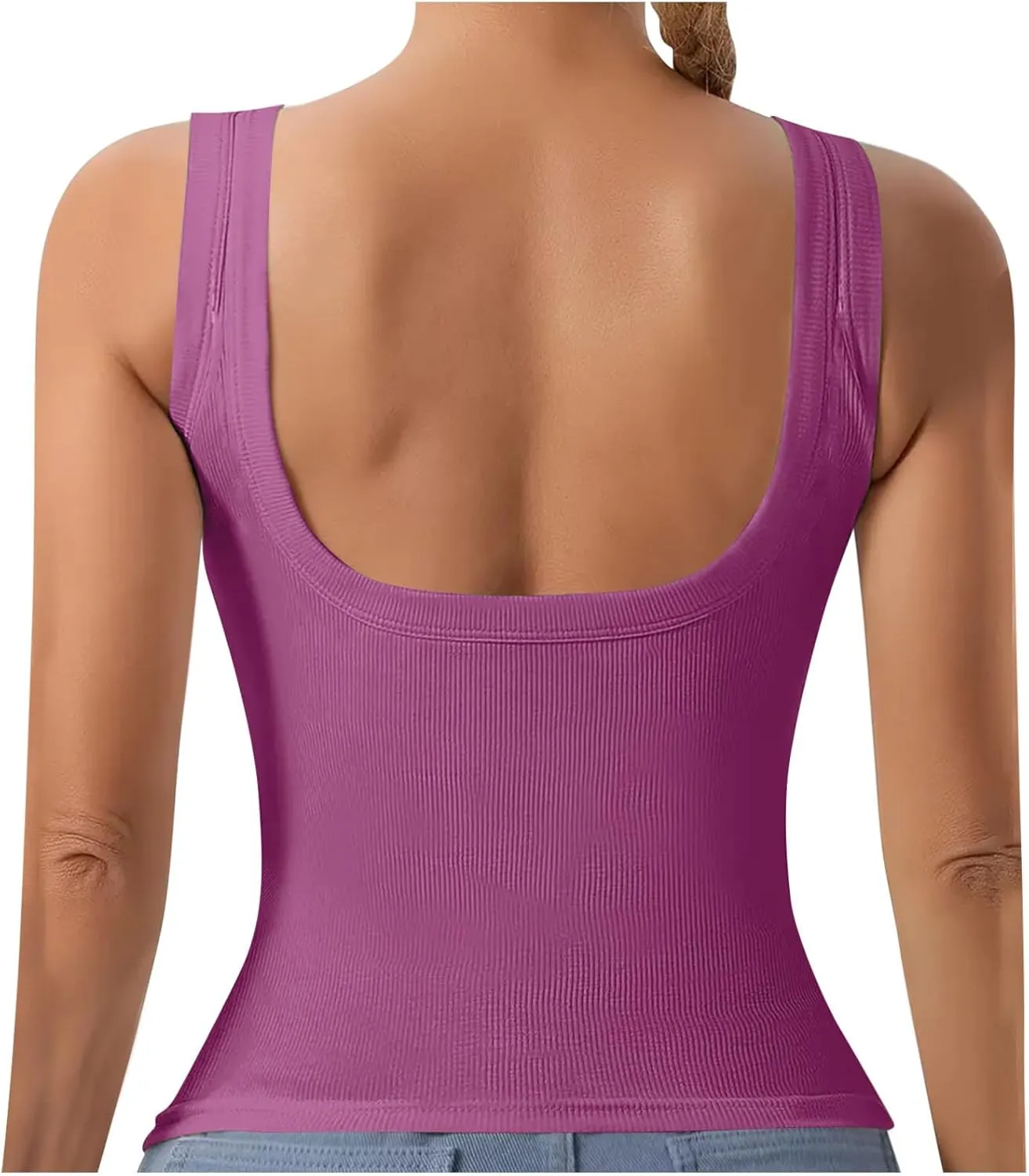 Built in Bra Tank Tops for Women 2024 Summer Casual Ribbed Knit Camisole U Neck Sleeveless Padded Workout Tops