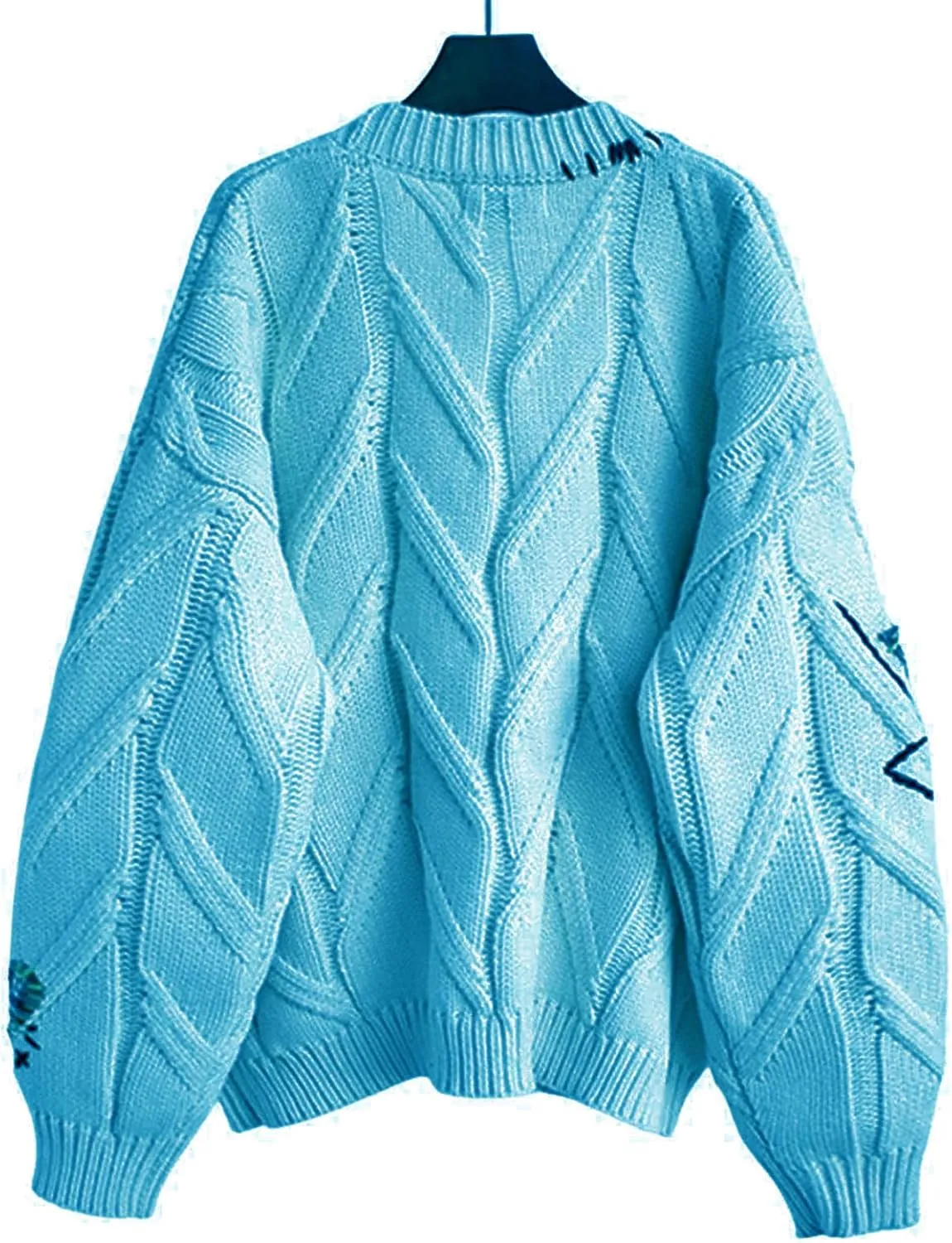 Cable Knit Sweater Women Open Front Cardigan Sheep V-Neck Button Down Long Sleeve Embroidery Wool Blend Sweaters Coat