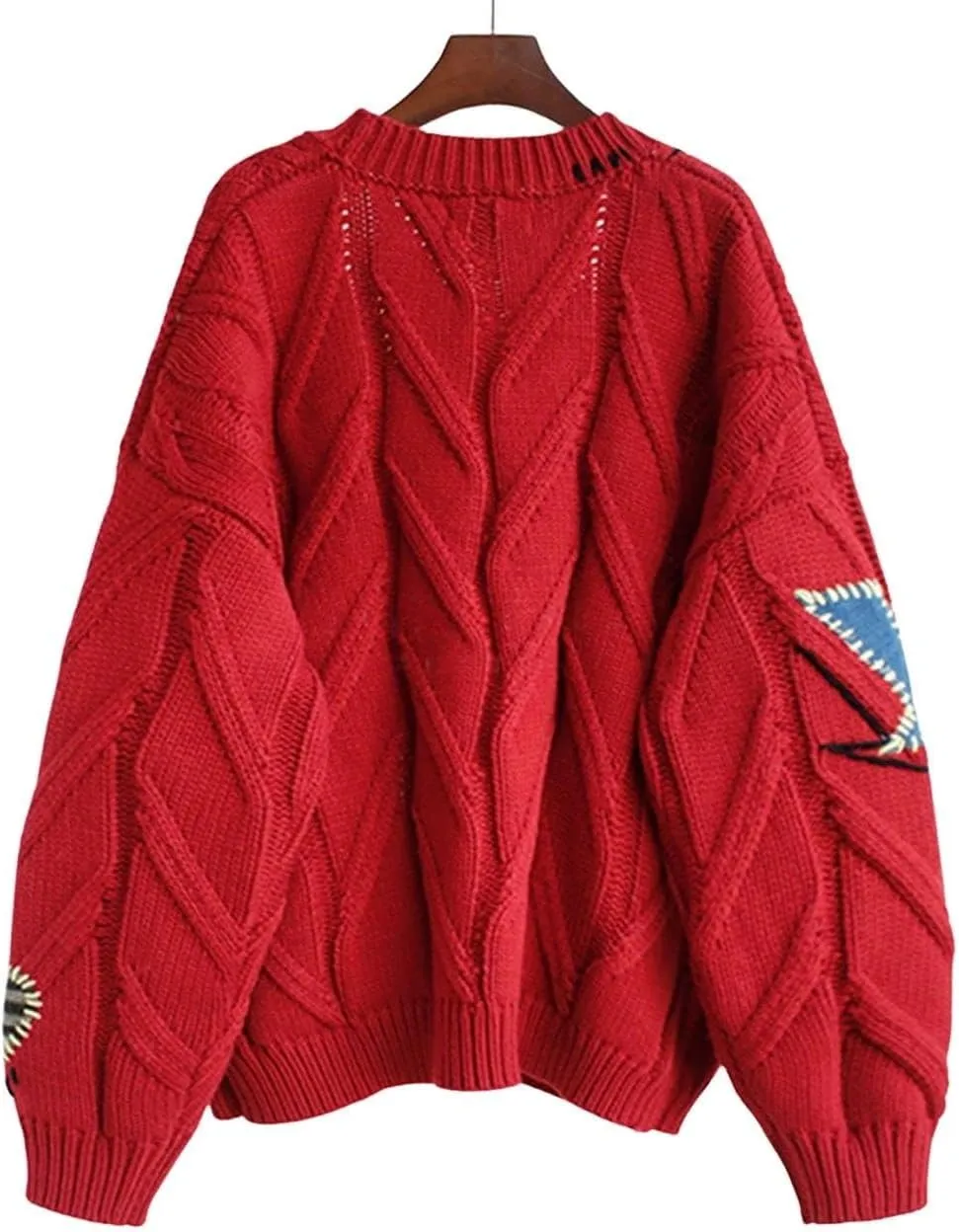 Cable Knit Sweater Women Open Front Cardigan Sheep V-Neck Button Down Long Sleeve Embroidery Wool Blend Sweaters Coat