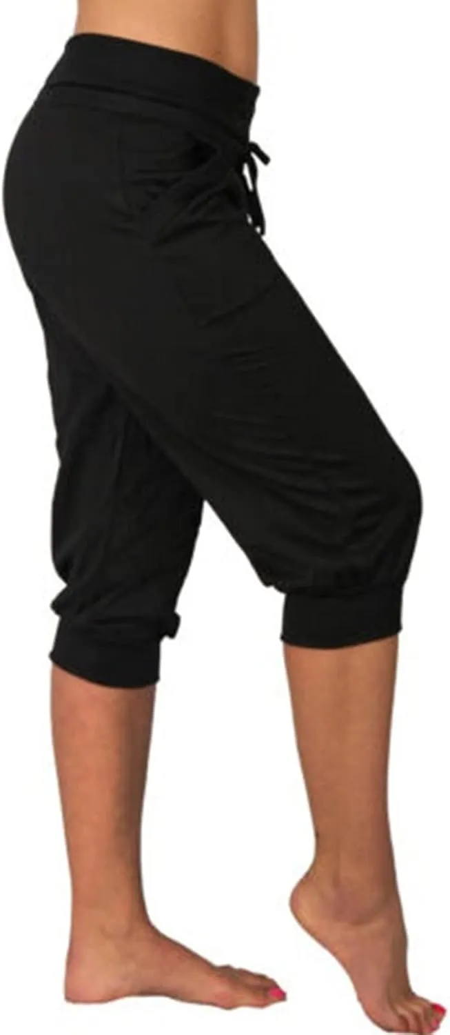 Capri Pants for Women Summer Casual Stretchy Low Rise Yoga Legging Slim Fitting Drawstring Joggers with Pockets