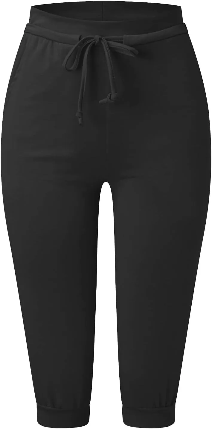 Capri Pants for Women Summer Casual Stretchy Low Rise Yoga Legging Slim Fitting Drawstring Joggers with Pockets