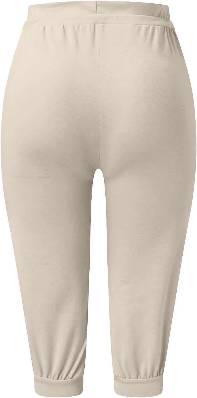 Capri Pants for Women Summer Casual Stretchy Low Rise Yoga Legging Slim Fitting Drawstring Joggers with Pockets