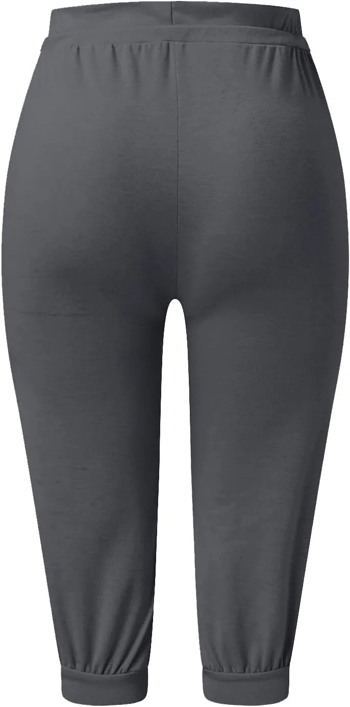 Capri Pants for Women Summer Casual Stretchy Low Rise Yoga Legging Slim Fitting Drawstring Joggers with Pockets