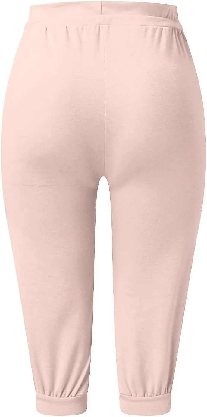 Capri Pants for Women Summer Casual Stretchy Low Rise Yoga Legging Slim Fitting Drawstring Joggers with Pockets