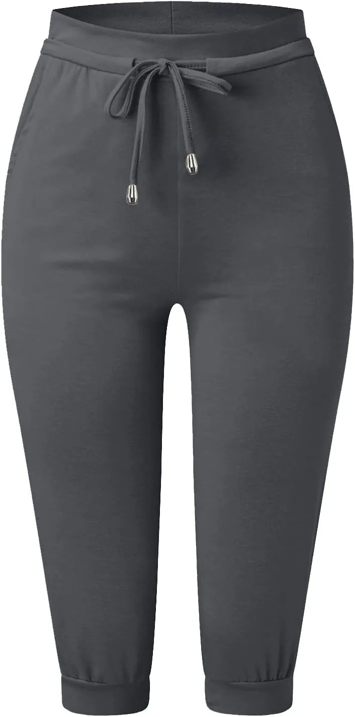 Capri Pants for Women Summer Casual Stretchy Low Rise Yoga Legging Slim Fitting Drawstring Joggers with Pockets