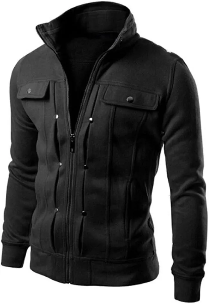 Cardigan Coat for Men Zipper Closuer Button Decorated Jackets Retro Style Outerwear Lapel Outerwear