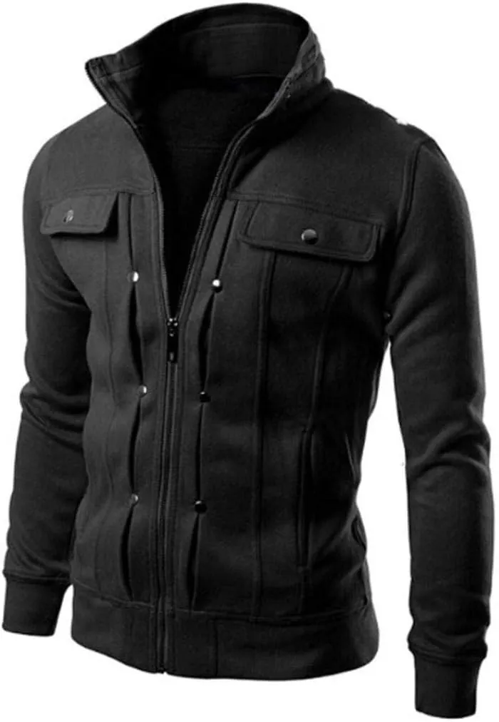 Cardigan Coat for Men Zipper Closuer Button Decorated Jackets Retro Style Outerwear Lapel Outerwear