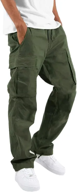 Cargo Pants for Men Solid Casual Multiple Pockets Outdoor Straight Type Fitness Long Pants Cargo Pants Trousers