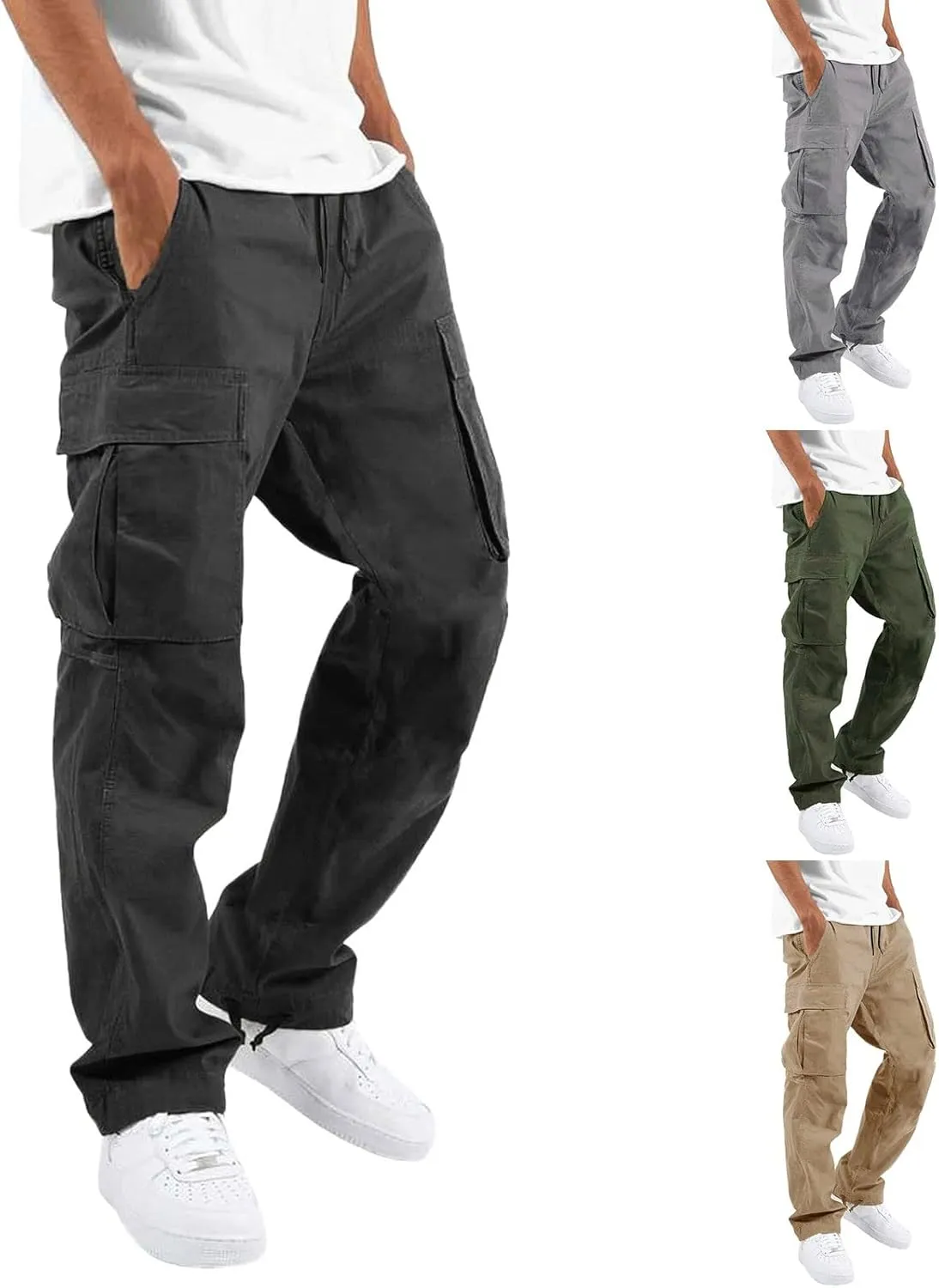 Cargo Pants for Men Solid Casual Multiple Pockets Outdoor Straight Type Fitness Long Pants Cargo Pants Trousers