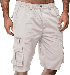 Cargo Shorts for Men Elastic Waist Zipper Relaxed Stretch Lightweight Work Shorts Multi-Pocket Button Summer Tactical Pants