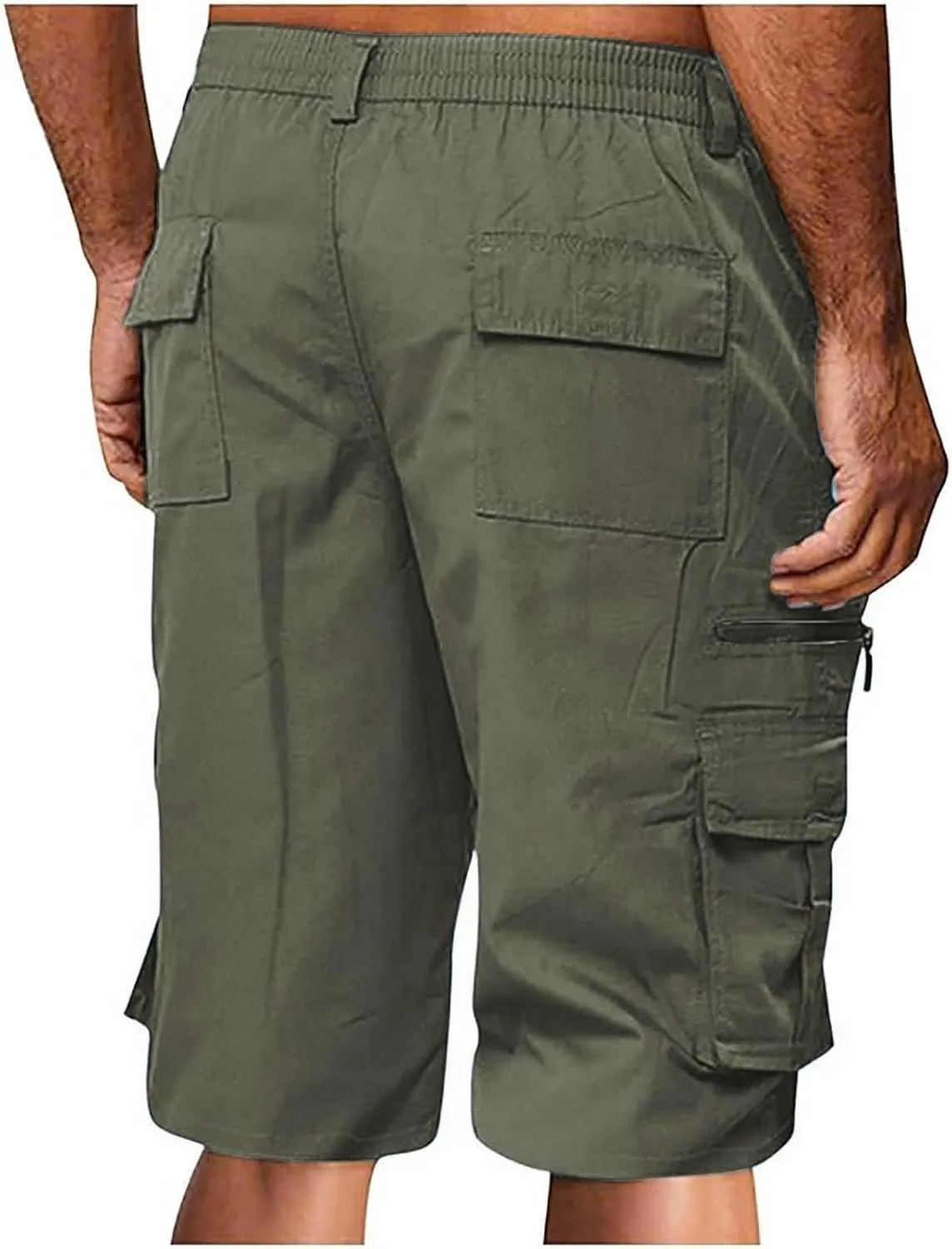 Cargo Shorts for Men Elastic Waist Zipper Relaxed Stretch Lightweight Work Shorts Multi-Pocket Button Summer Tactical Pants