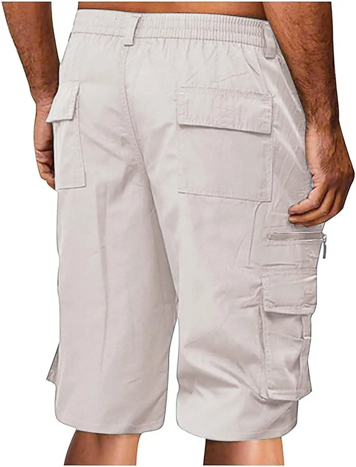 Cargo Shorts for Men Elastic Waist Zipper Relaxed Stretch Lightweight Work Shorts Multi-Pocket Button Summer Tactical Pants