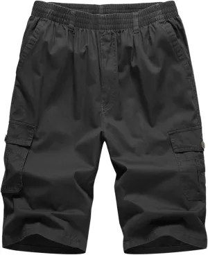 Cargo Shorts for Men Stretch Waist Lightweight Straight Leg Work Shorts Relaxed Fit Multi Pockets Travel Hiking Pants