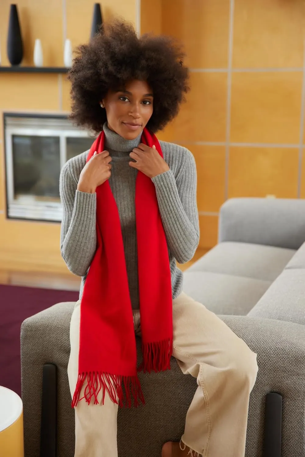 Cashmere Ultra-Fine Merino Wool and Cashmere Blend Woven Scarf -Luxe fabric-Lightweight- 72" x 12"