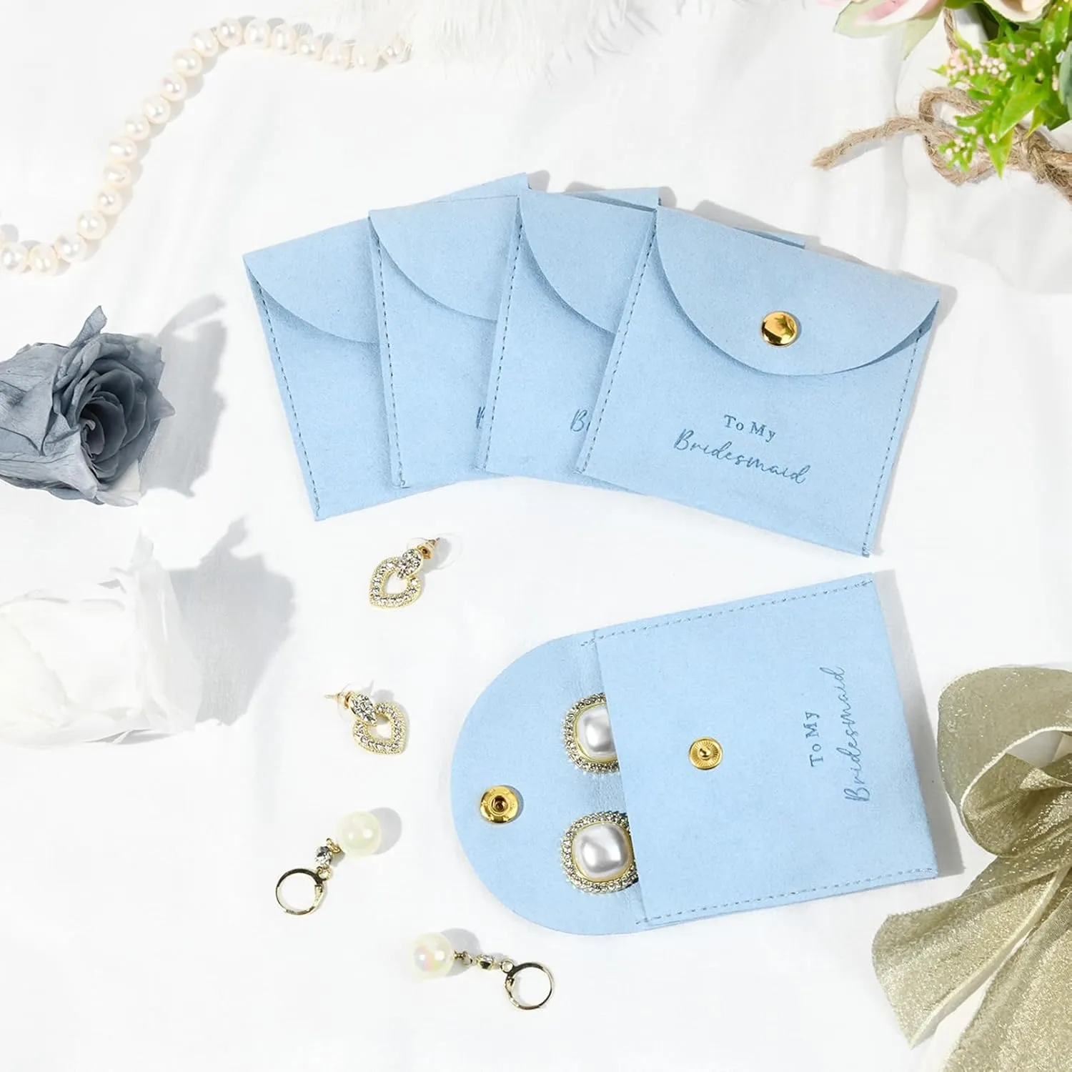 CEELGON Jewelry Bags Bridesmaid Gifts Set of 8 Velvet Small Jewelry Pouch with Button Bracelet Earring Necklace Packaging Bridesmaid Proposal Gift Bags Bridal Party Favors Gifts (Blue)