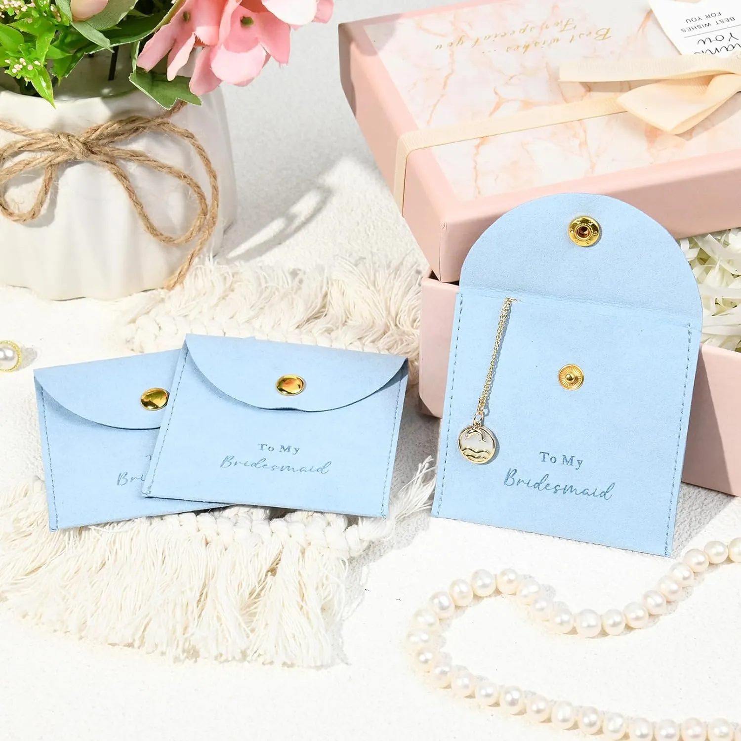 CEELGON Jewelry Bags Bridesmaid Gifts Set of 8 Velvet Small Jewelry Pouch with Button Bracelet Earring Necklace Packaging Bridesmaid Proposal Gift Bags Bridal Party Favors Gifts (Blue)
