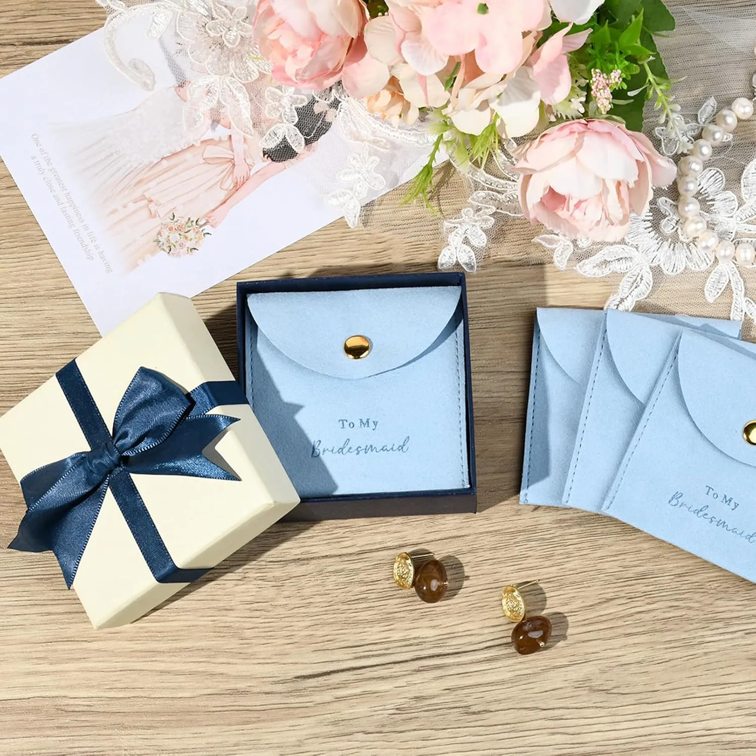 CEELGON Jewelry Bags Bridesmaid Gifts Set of 8 Velvet Small Jewelry Pouch with Button Bracelet Earring Necklace Packaging Bridesmaid Proposal Gift Bags Bridal Party Favors Gifts (Blue)