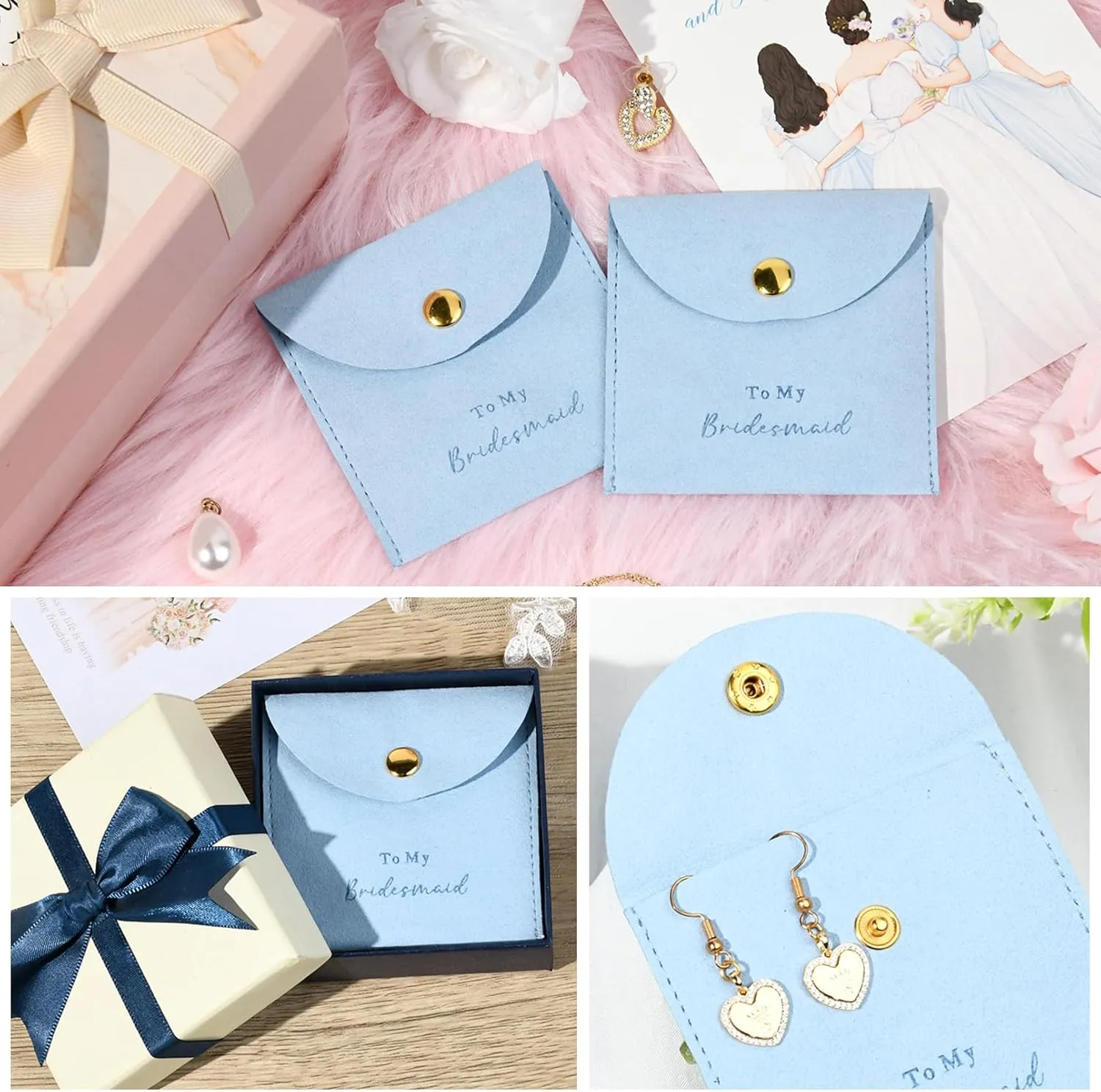 CEELGON Jewelry Bags Bridesmaid Gifts Set of 8 Velvet Small Jewelry Pouch with Button Bracelet Earring Necklace Packaging Bridesmaid Proposal Gift Bags Bridal Party Favors Gifts (Blue)