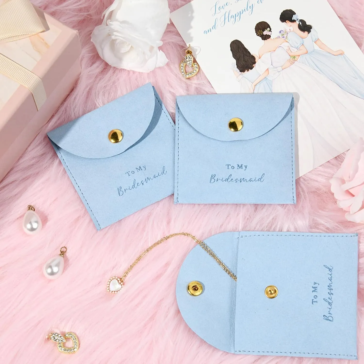 CEELGON Jewelry Bags Bridesmaid Gifts Set of 8 Velvet Small Jewelry Pouch with Button Bracelet Earring Necklace Packaging Bridesmaid Proposal Gift Bags Bridal Party Favors Gifts (Blue)